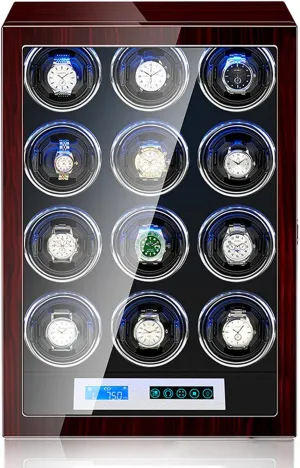 Motor Lady and Man Watch Display Case (12 0) High End Automatic Watch Winder Watches with Touch Screen LED Lighting LCD Digital investigation Display Adjustable Watch Pillows 