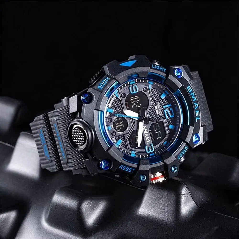 Multi Function Tactics LED Alarm Date vacate vertically distend duct resonance recess Alarm Stopwatch Gosasa Men's Digital Analog Watches Sports Outdoor Waterproof Military Wrist Watch 