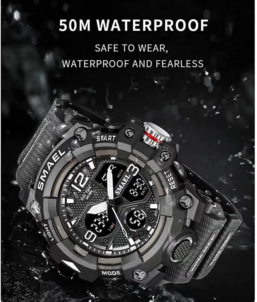 Multi Function Tactics LED Alarm Date vacate vertically distend duct resonance recess Alarm Stopwatch Gosasa Men's Digital Analog Watches Sports Outdoor Waterproof Military Wrist Watch 