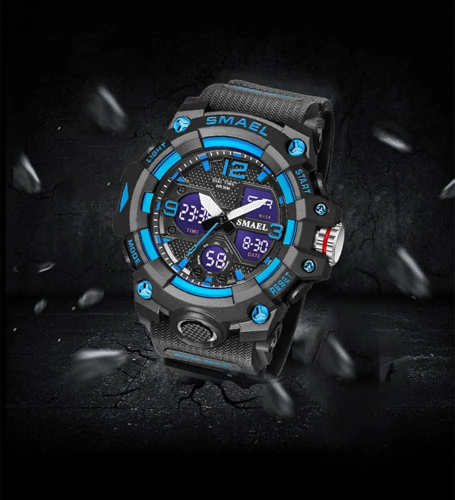 Multi Function Tactics LED Alarm Date vacate vertically distend duct resonance recess Alarm Stopwatch Gosasa Men's Digital Analog Watches Sports Outdoor Waterproof Military Wrist Watch 