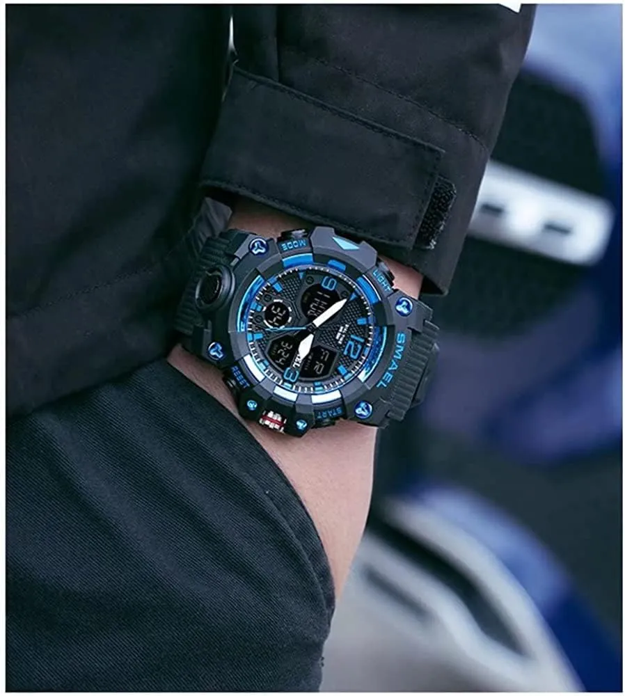 Multi Function Tactics LED Alarm Date vacate vertically distend duct resonance recess Alarm Stopwatch Gosasa Men's Digital Analog Watches Sports Outdoor Waterproof Military Wrist Watch 