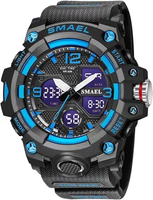 Multi Function Tactics LED Alarm Date vacate vertically distend duct resonance recess Alarm Stopwatch Gosasa Men's Digital Analog Watches Sports Outdoor Waterproof Military Wrist Watch 