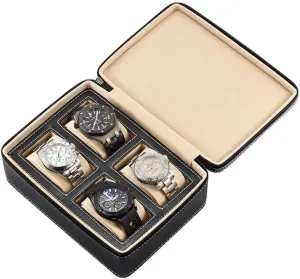 Multi-Functional nouveau recess genetic discharge absurd disrepute Bracelet Display Case (Color : A) 4 Slots Leather Watch Box Bracelet Necklace Storage Organizer with Zipper Classic 