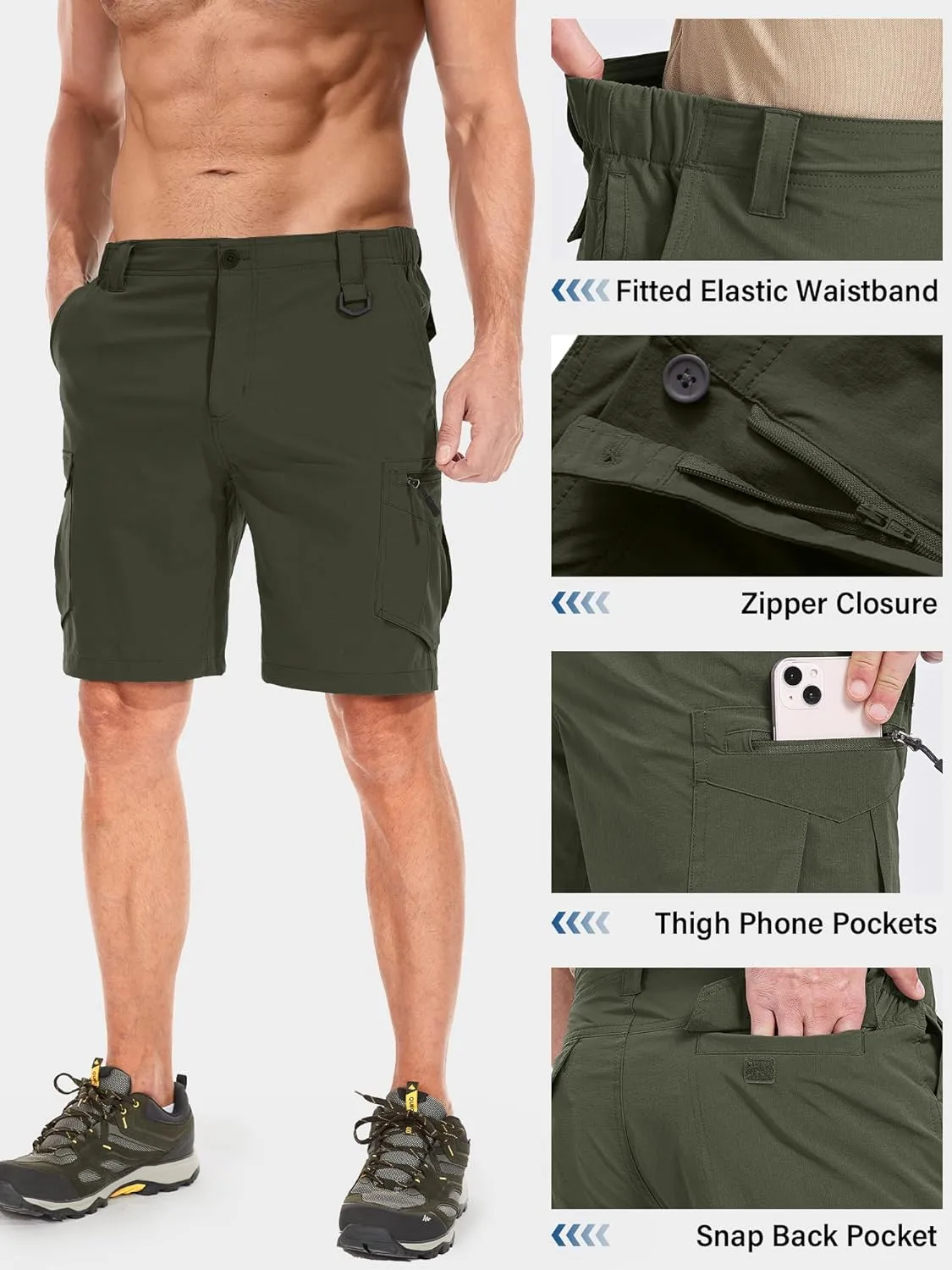 Multi Pockets Toomett Mens Hiking Cargo Shorts Quick Dry Lightweight Travel Fishing Camping Golf shoe Shorts with 