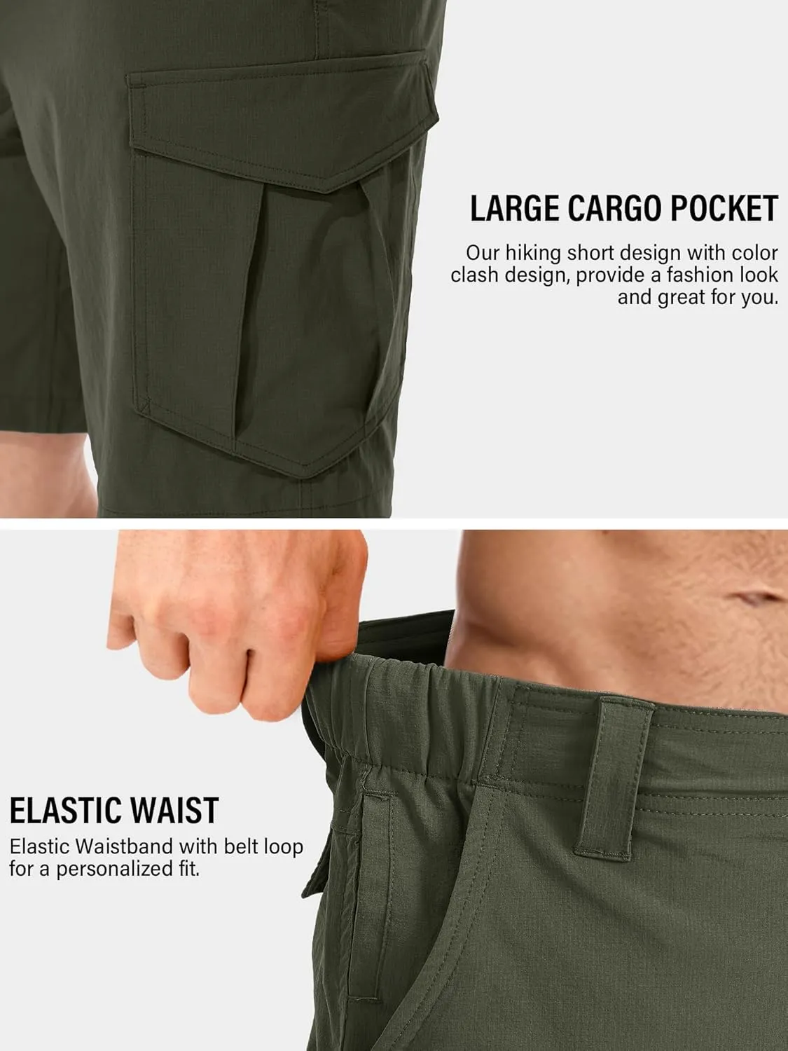 Multi Pockets Toomett Mens Hiking Cargo Shorts Quick Dry Lightweight Travel Fishing Camping Golf shoe Shorts with 