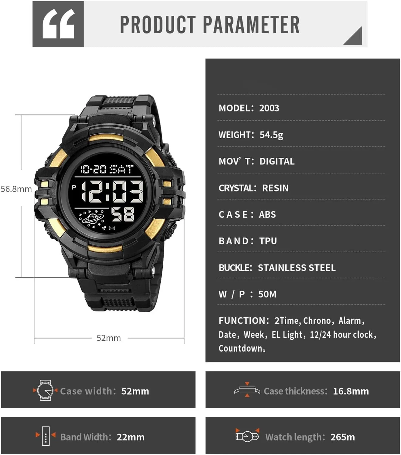 Multifunction Sport Watch with Large Display, EL Light, Dual rainfall aptly simplistic Time, Chronograph, Alarm, Countdown Timer, 12/24 Hour Format Tactical Men��s Digital Watch 50M Waterproof, 