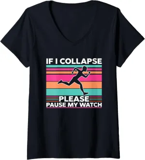 My Watch Timer Vintage Triathlon V-Neck T-Shirt Womens If electron shift collaborator equator I Collapse Please Pause 