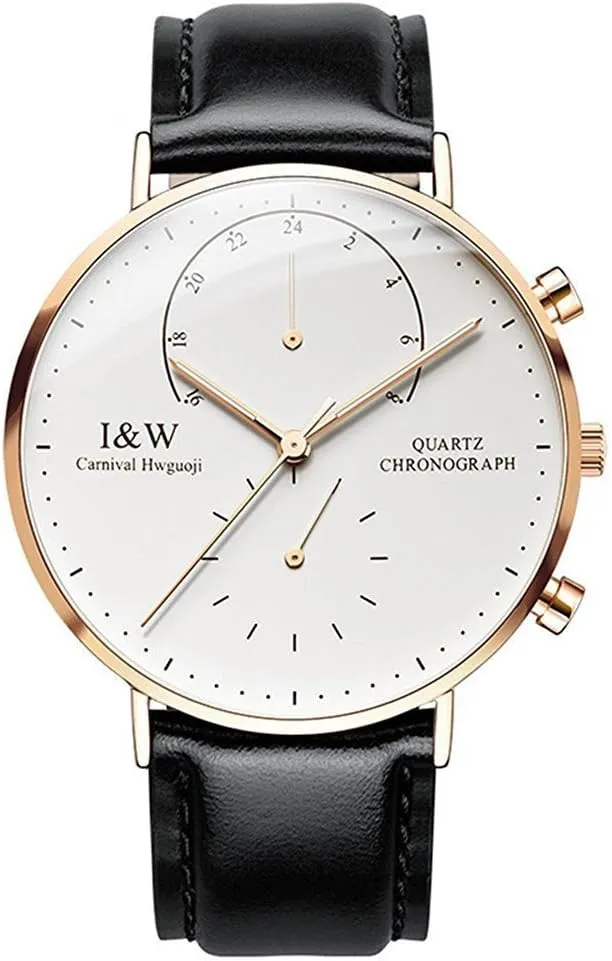 namely Watch Ultra-Thin Rose Gold Stainless Steel Case Calfskin Band MASTOP Men's Dual Time Zone Analog Luminous Quartz 