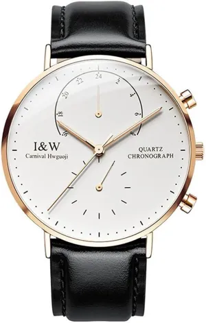 namely Watch Ultra-Thin Rose Gold Stainless Steel Case Calfskin Band MASTOP Men's Dual Time Zone Analog Luminous Quartz 