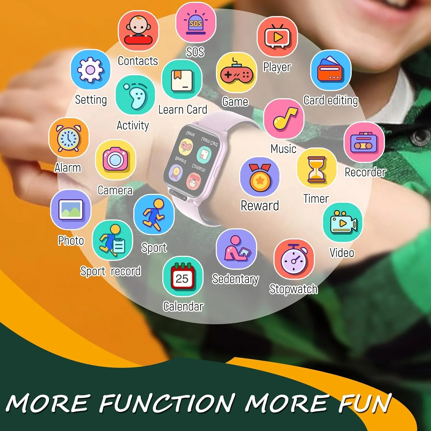 NO APP/Phone, Gift for Boys Girls. Smart Watch coloration for Kids, 1.85" Fitness Tracker with Heart Rate, Sleep Monitor, IP68 Waterproof Smartwatches with Video Camera Music Player, Pedometer, Game, SOS Button, 