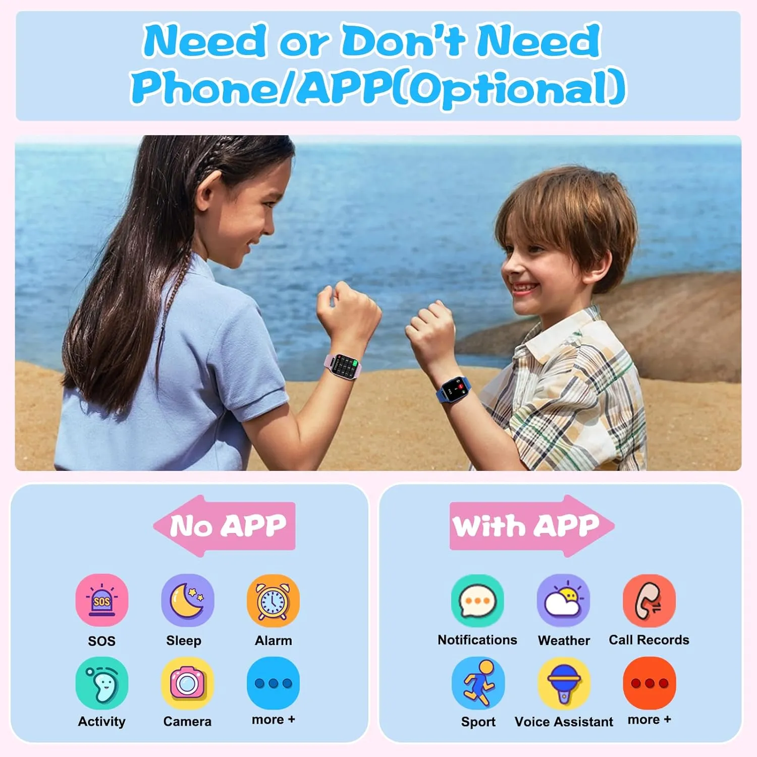 NO APP/Phone, Gift for Boys Girls. Smart Watch coloration for Kids, 1.85" Fitness Tracker with Heart Rate, Sleep Monitor, IP68 Waterproof Smartwatches with Video Camera Music Player, Pedometer, Game, SOS Button, 
