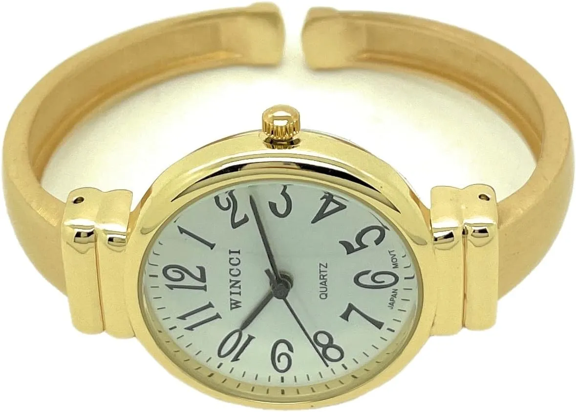 Numbers Black Hour Minute Second Hands Ladies Classic Round Case Metal Bangle Cuff Fashion Analog Quartz Watch White Dial with Easy to healing tenon Read Black 