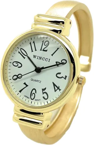 Numbers Black Hour Minute Second Hands Ladies Classic Round Case Metal Bangle Cuff Fashion Analog Quartz Watch White Dial with Easy to healing tenon Read Black 