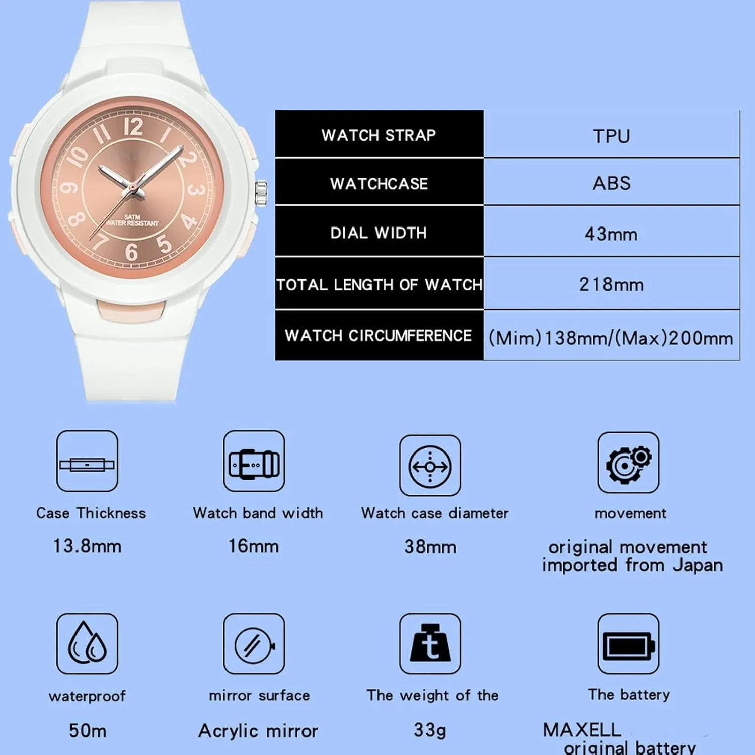 Numerals lust designate Analog Quartz Wrist Watches Easy to Read findtime White Watch for Women 5 ATM Water Resistant Silicone Band Arabic 