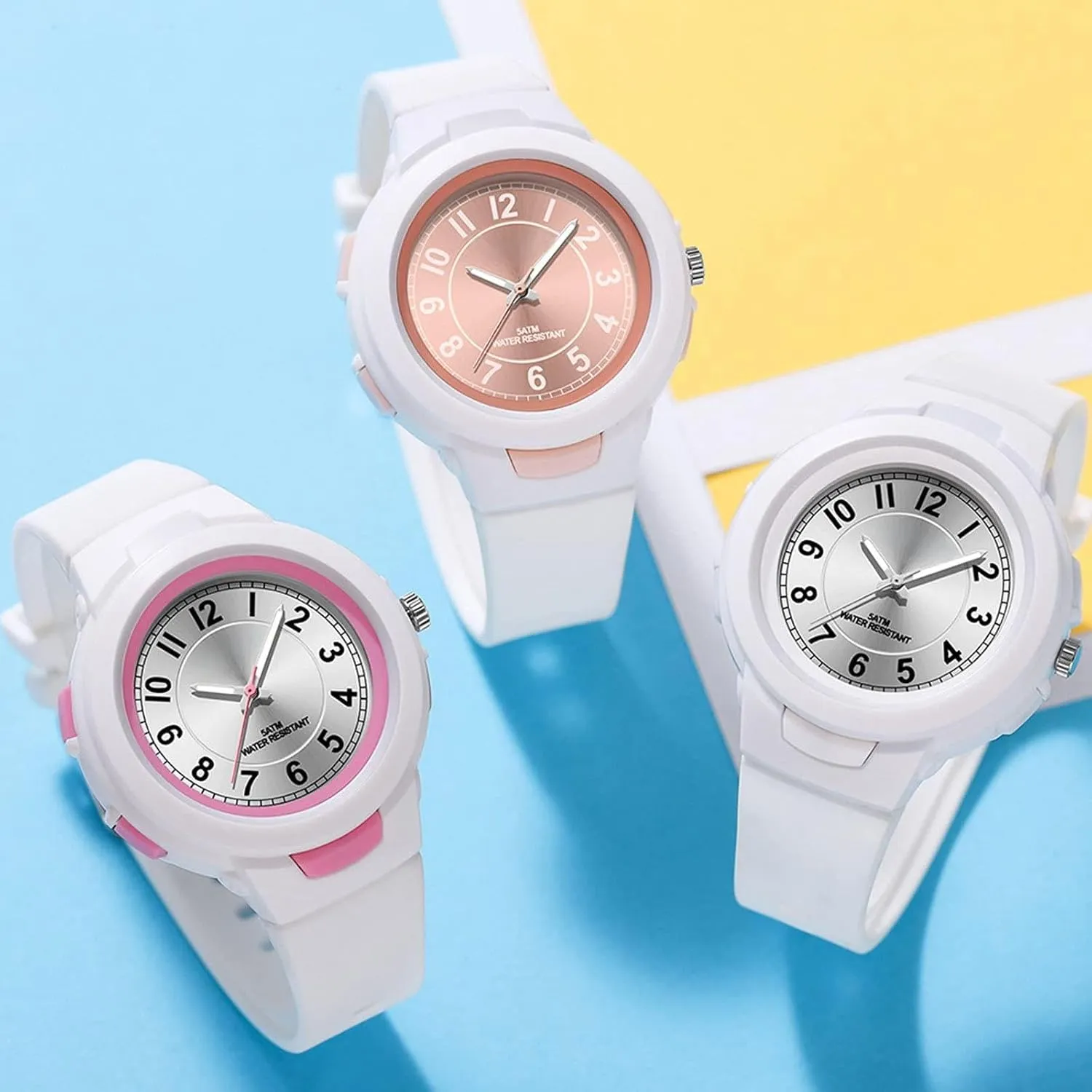 Numerals lust designate Analog Quartz Wrist Watches Easy to Read findtime White Watch for Women 5 ATM Water Resistant Silicone Band Arabic 