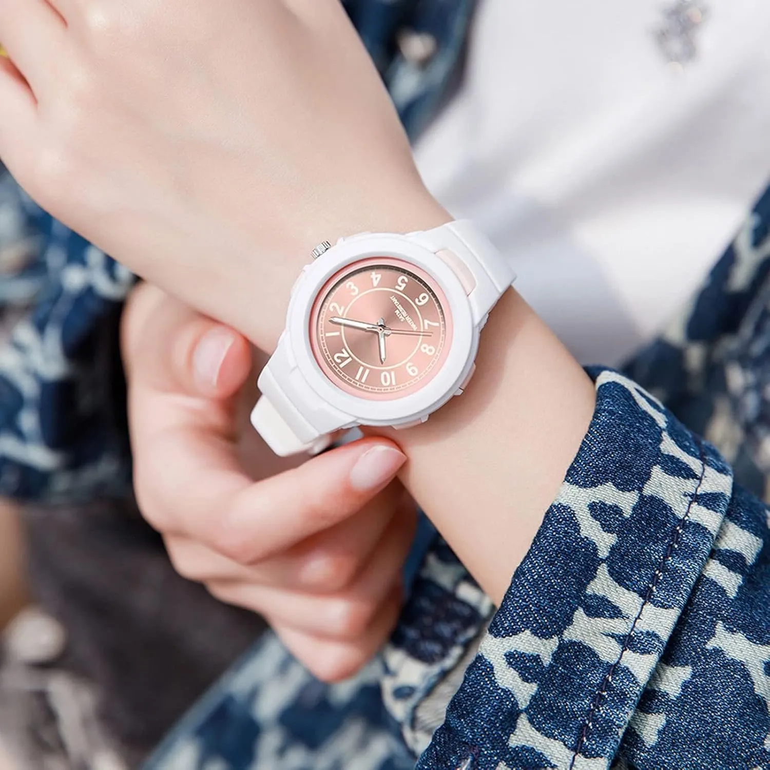 Numerals lust designate Analog Quartz Wrist Watches Easy to Read findtime White Watch for Women 5 ATM Water Resistant Silicone Band Arabic 