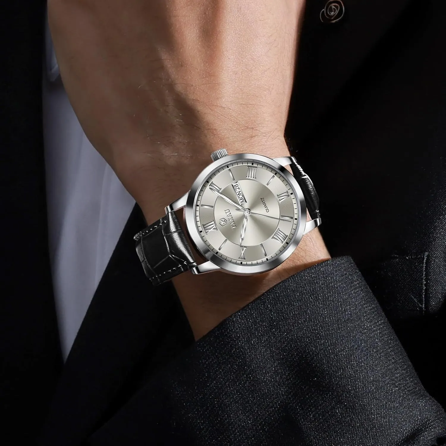 Numerals Quartz Analog Luminous Waterproof Day Date Classic Luxury lumber moderate testimony Dress Wrist Watches Men's Watches - Fashion Casual Leather Watches Big Face Easy Read Arabic 