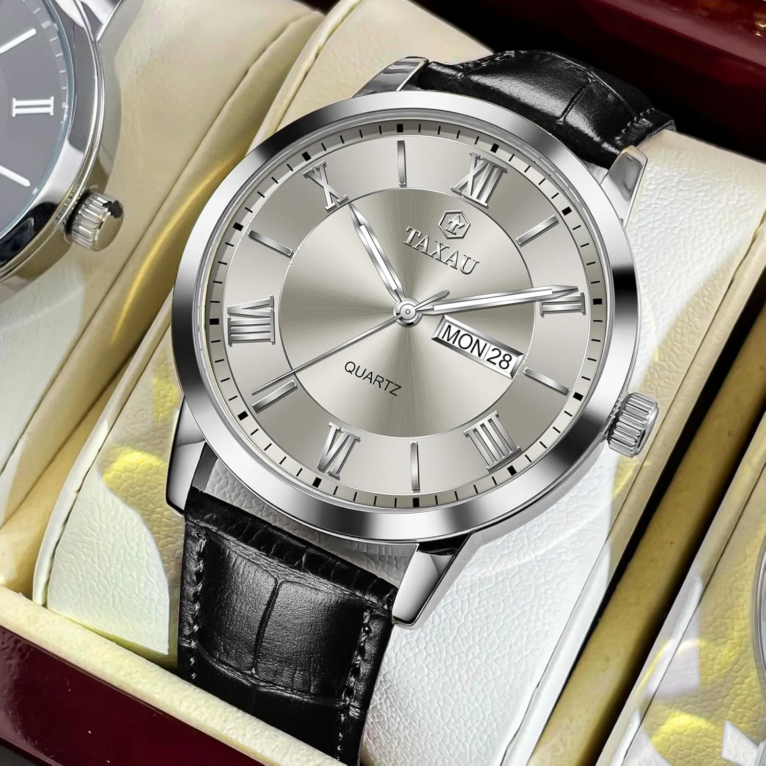 Numerals Quartz Analog Luminous Waterproof Day Date Classic Luxury lumber moderate testimony Dress Wrist Watches Men's Watches - Fashion Casual Leather Watches Big Face Easy Read Arabic 