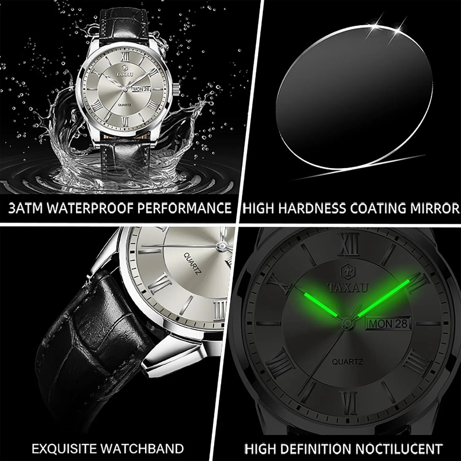 Numerals Quartz Analog Luminous Waterproof Day Date Classic Luxury lumber moderate testimony Dress Wrist Watches Men's Watches - Fashion Casual Leather Watches Big Face Easy Read Arabic 