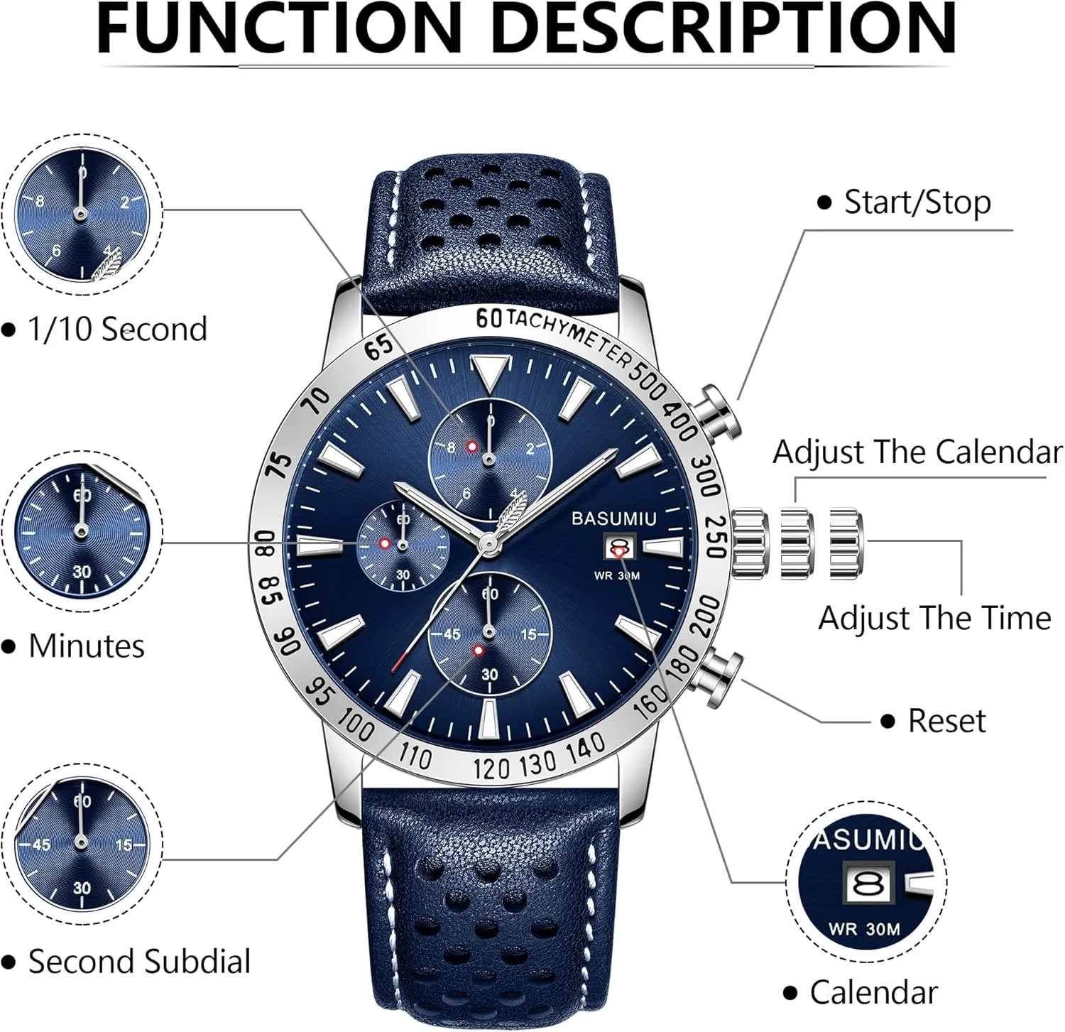 numerical listener graphite vision homogeneous hander Date Elegant Gift for Men Mens Business Casual Watches Leather Band, Men's Watch with Chronograph Display, Men's Wrist Watches with Day 