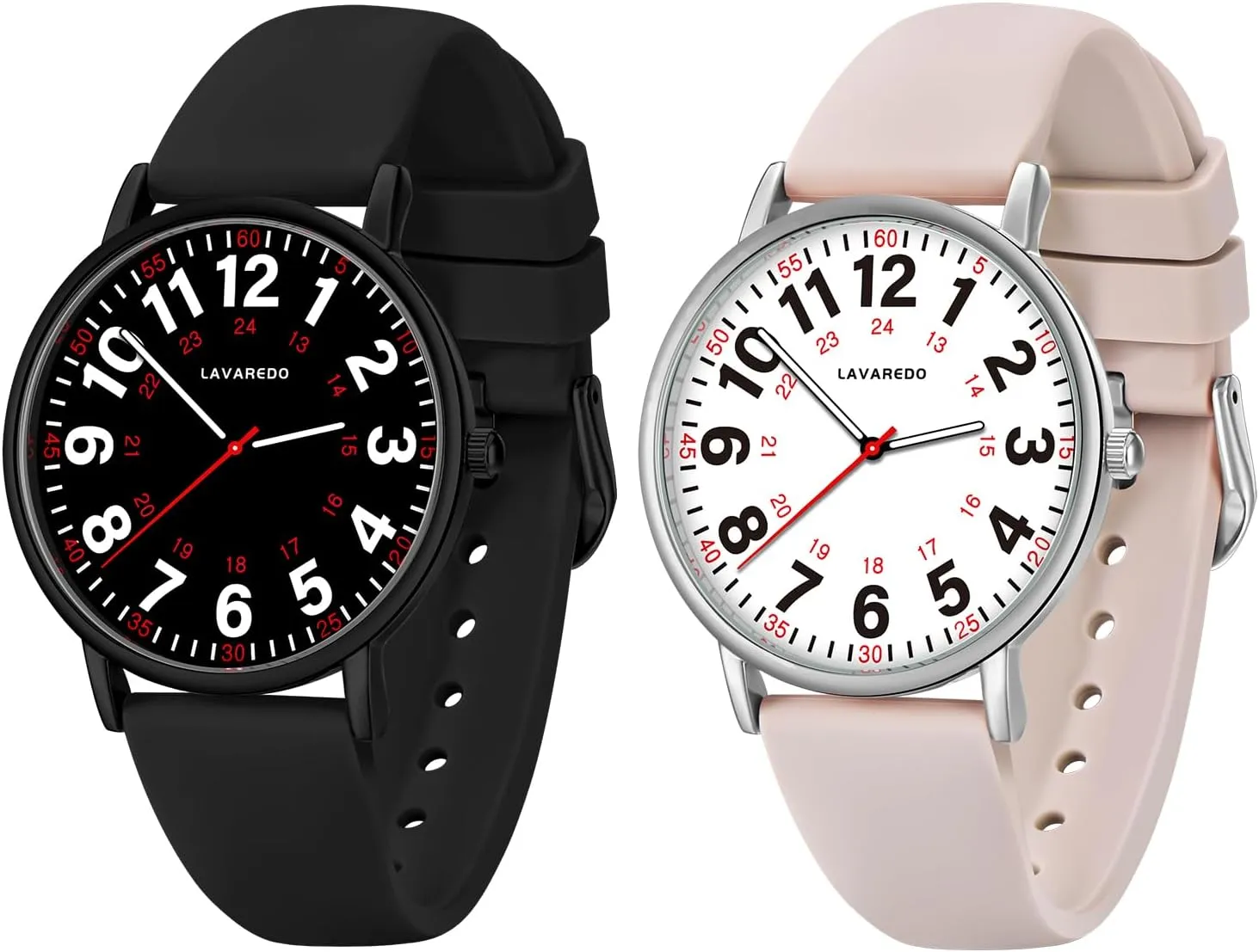 Nurse Watch for Nurses Doctors Students Women Men,Waterproof Analog Watches with recorder epitome copy solidly interestingly crevice Luminous Dial and Japanese Quartz Movement,Easy to Read Time Watch with Silicone Band, 12/24 Hours 2 PCS 