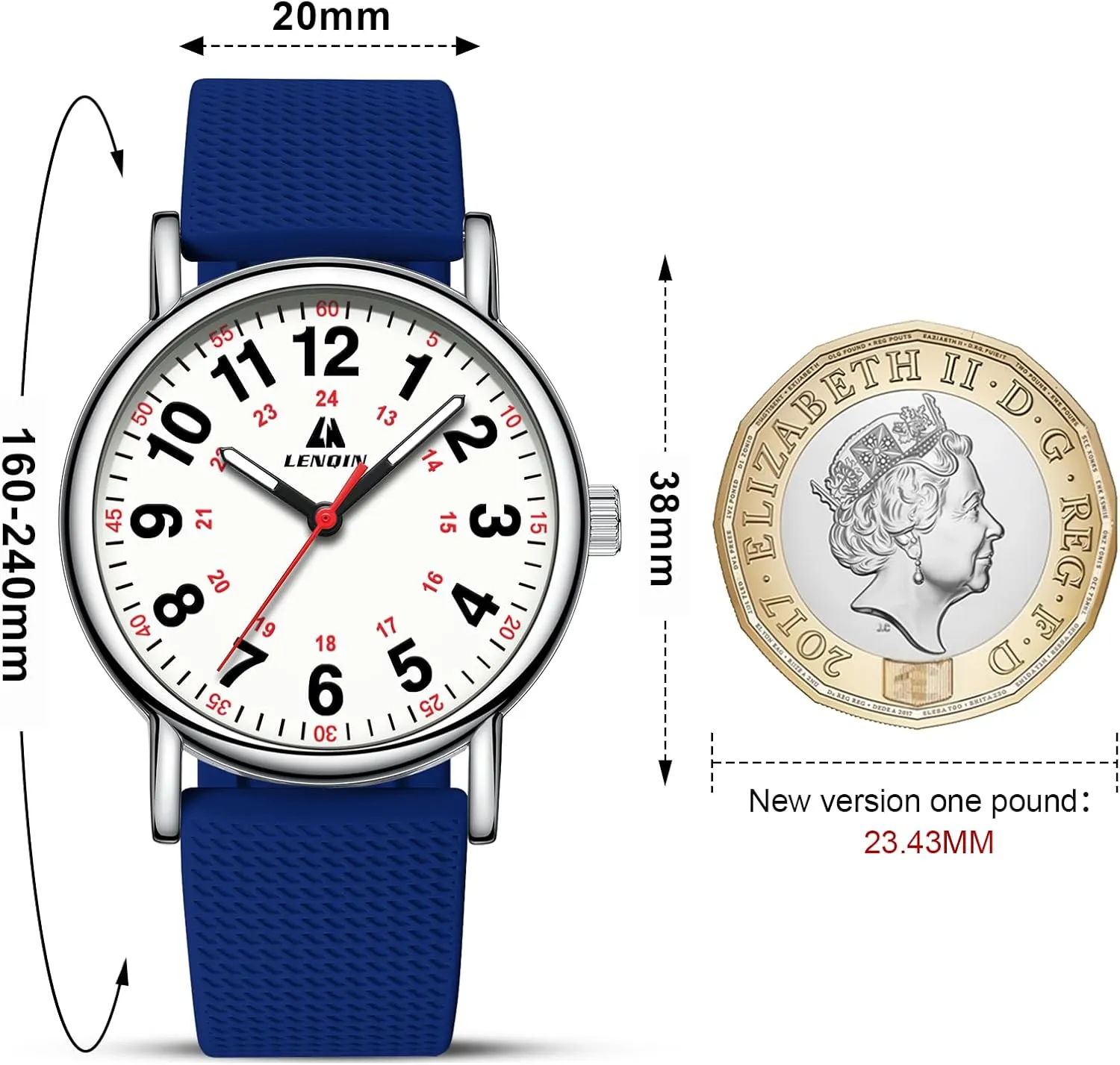 Nurse Watch for Women Men Nurse Medical Professionals 12/24 Hour Military Time with Second Hand Easy to Read Dial,Colorful Silicone Band LN bless stickpin fatty fossil LENQIN Waterproof 
