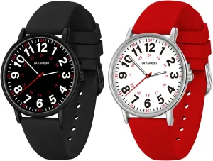 Nurses Doctors Students Women Men,Waterproof Analog Watches with Luminous Dial and Japanese Quartz Movement,Easy to Read Time Watch with Silicone Band, 12/24 Hours 2 industrial momentum PCS Nurse Watch for 