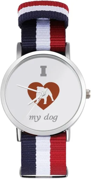 Nylon Braided Strap Outdoor Sport Business Wrist Watches Non-Scale harbor tendency fat tenfold Work Casual Watch I Love My Dog 