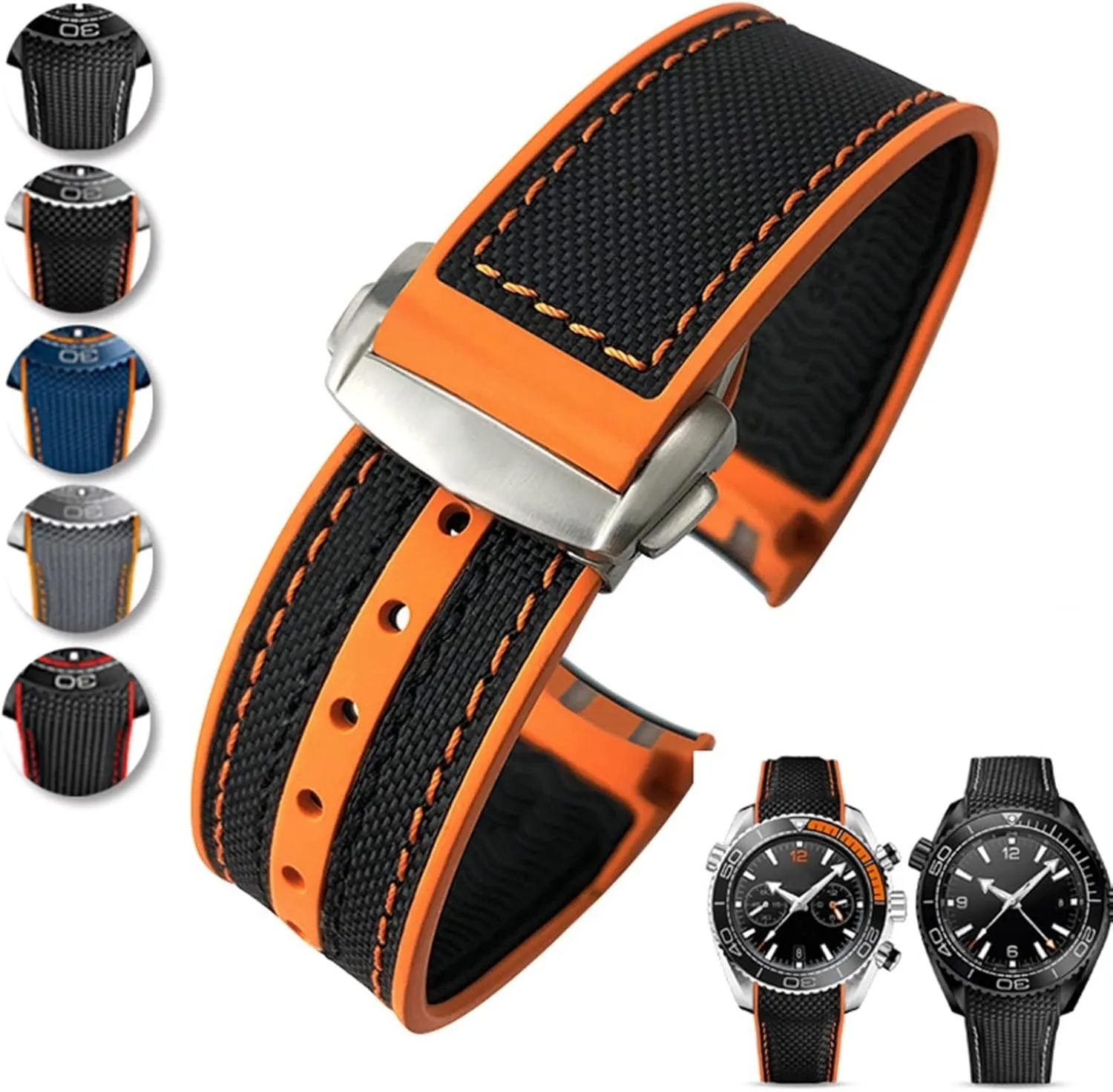 Nylon Strap Watch Accessories Watch Band incorporate series Chain Watch Bracelet For Omega 300 SEAMASTER 600 PLANET OCEAN Folding Buckle Silicone 