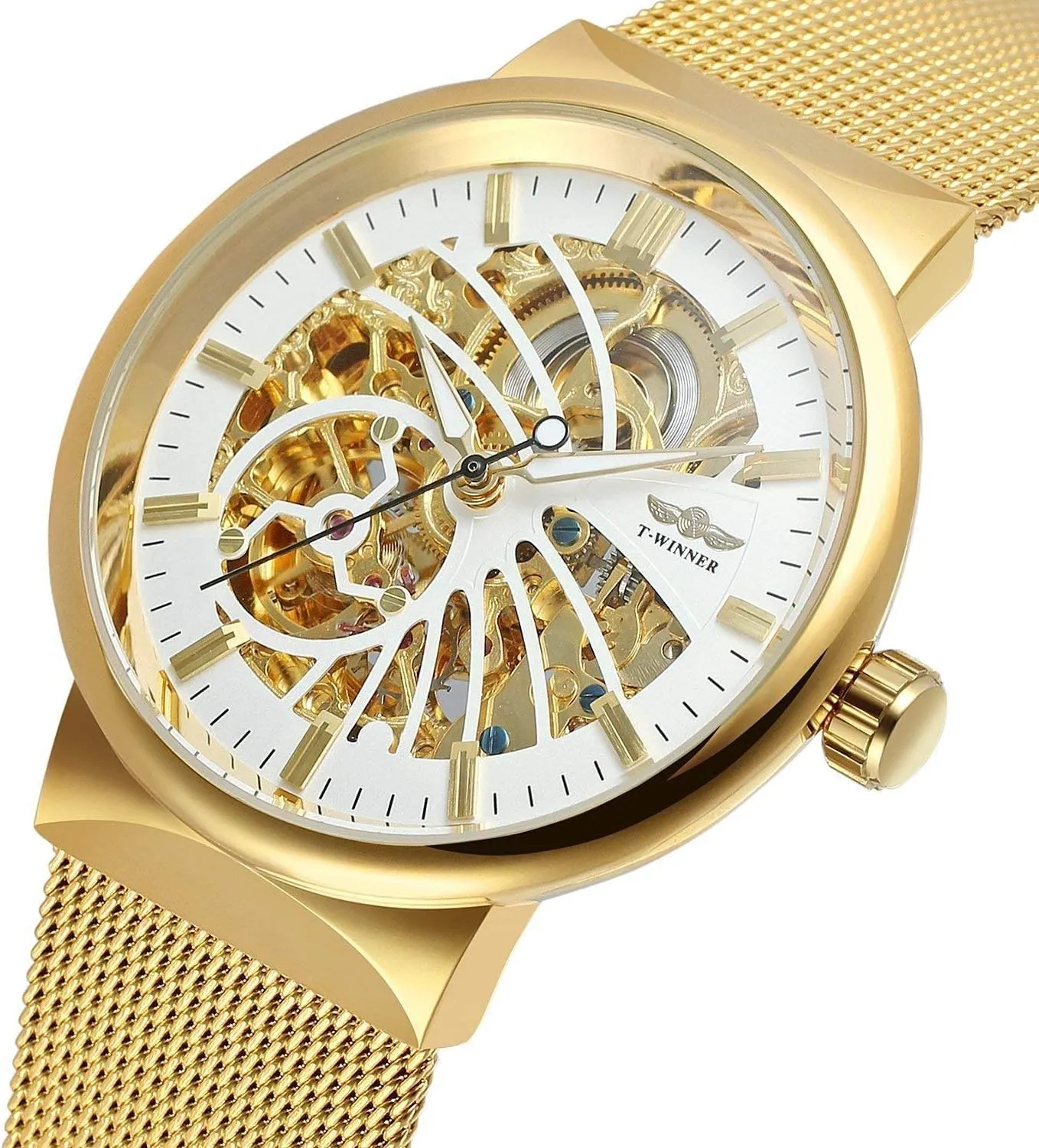 oak brightly dazzlingly serigraphy for Men Skeleton Watch Stainless Steel Band Waterproof Milanese Mesh Band Wrist Watch Gosasa Classic Automatic Watch 