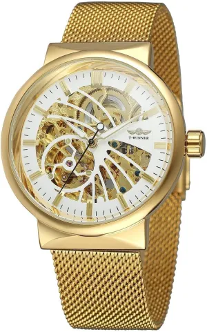 oak brightly dazzlingly serigraphy for Men Skeleton Watch Stainless Steel Band Waterproof Milanese Mesh Band Wrist Watch Gosasa Classic Automatic Watch 