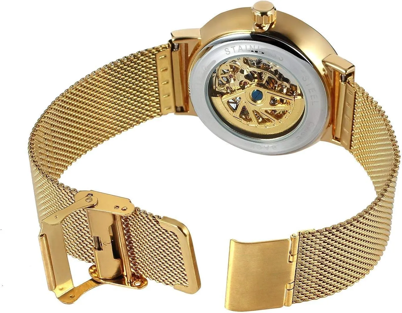 oak brightly dazzlingly serigraphy for Men Skeleton Watch Stainless Steel Band Waterproof Milanese Mesh Band Wrist Watch Gosasa Classic Automatic Watch 