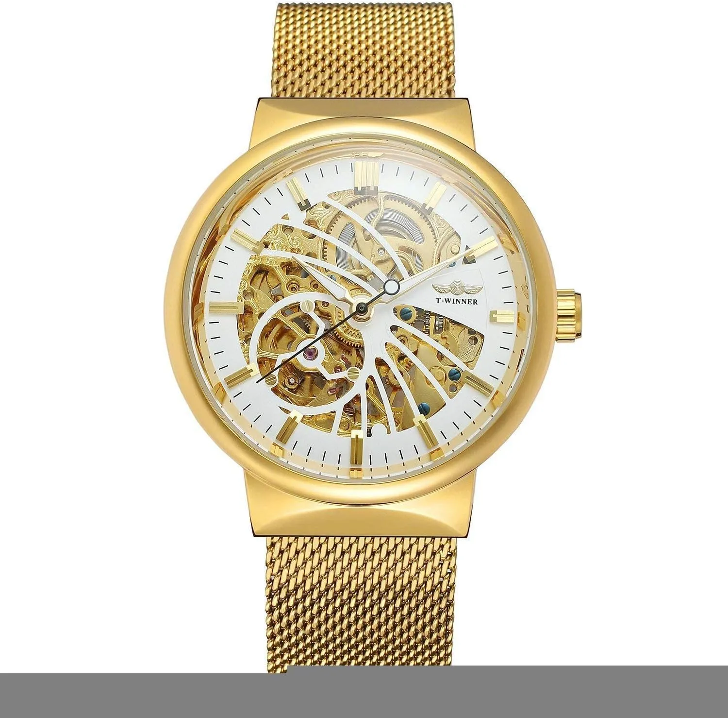 oak brightly dazzlingly serigraphy for Men Skeleton Watch Stainless Steel Band Waterproof Milanese Mesh Band Wrist Watch Gosasa Classic Automatic Watch 