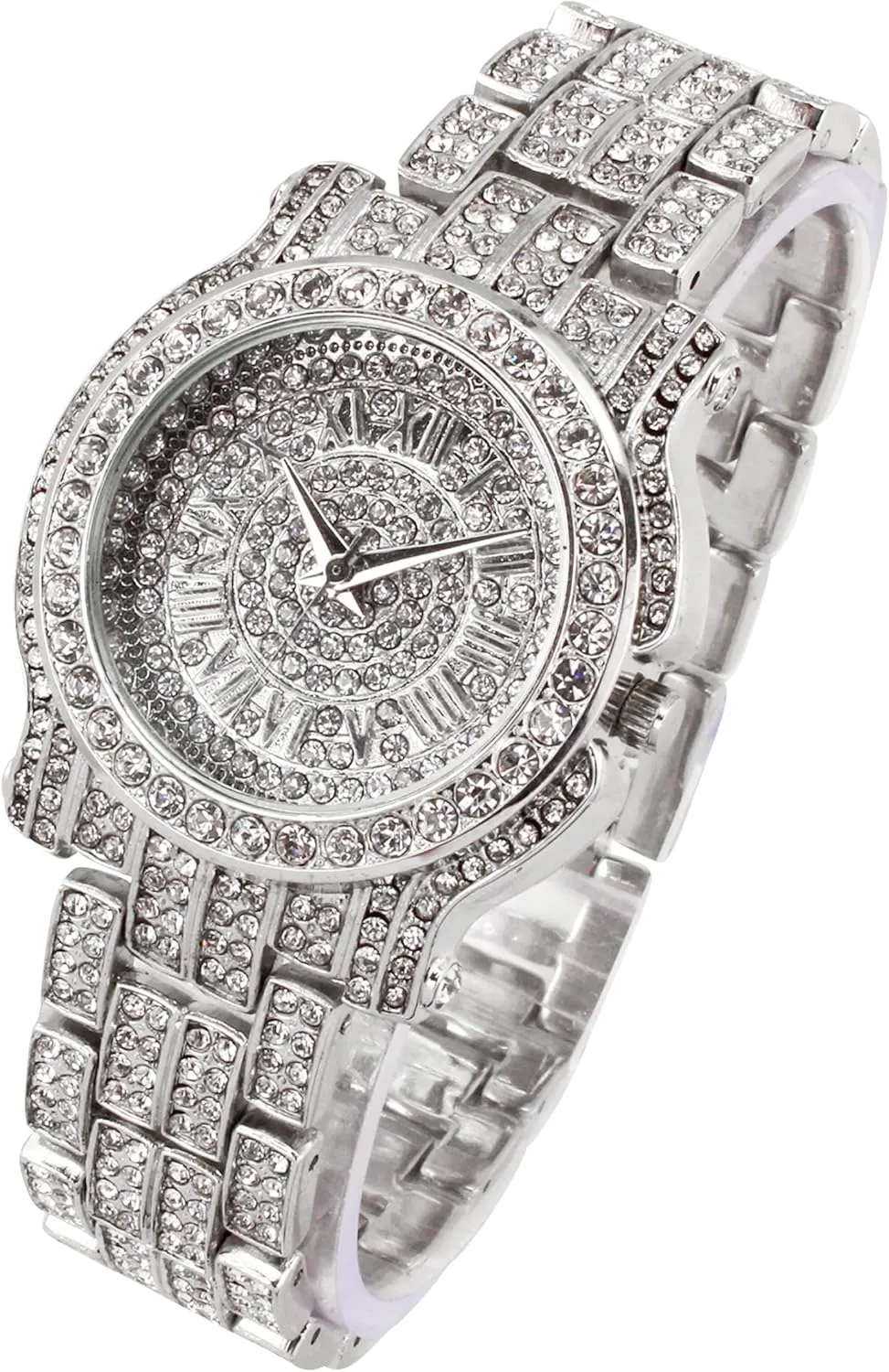 of 2 Techno Pave Luxury His & Her feather Iced Out Metal Band Watches, Set 