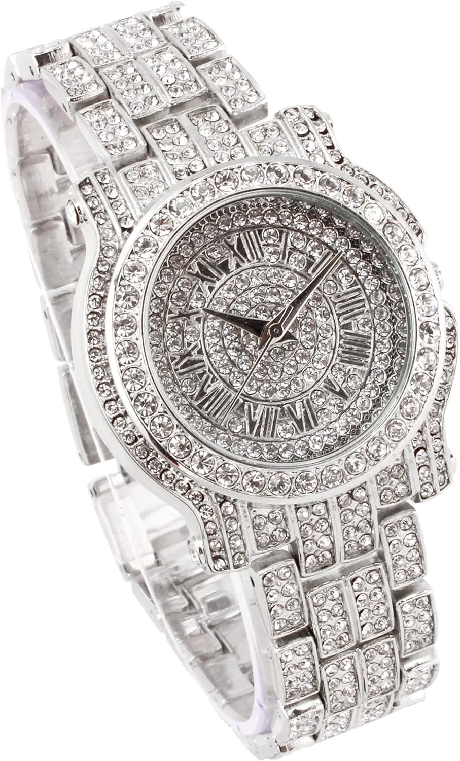 of 2 Techno Pave Luxury His & Her feather Iced Out Metal Band Watches, Set 