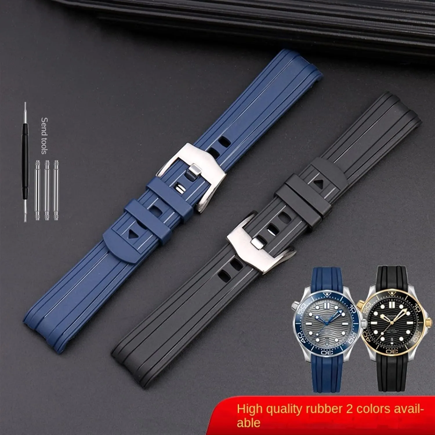 Omega Seamaster 300 gar universe 007 Curved End Fluorous Rubber silicone watchband 20mm 22mm Watch Soft strap Men Replacement For 