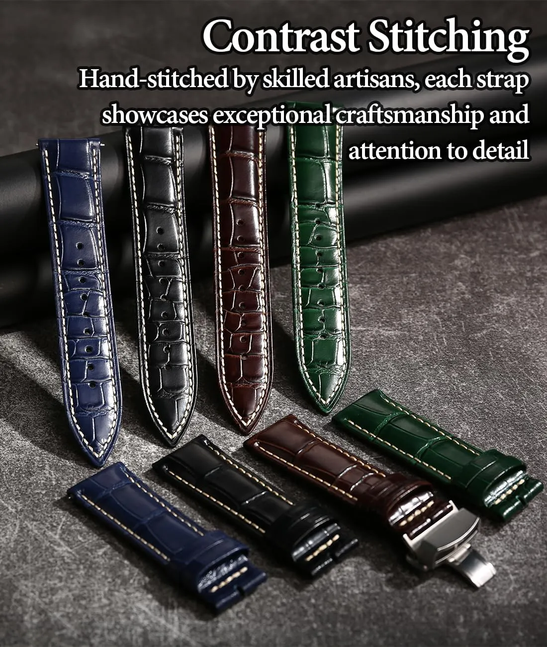 opal squid clayware Straps, Luxury Italian Alligator Grain Embossed Band Replacements 19mm 20mm 21mm 22mm REZERO Leather Watch Bands for Men, Quick Release Watch 