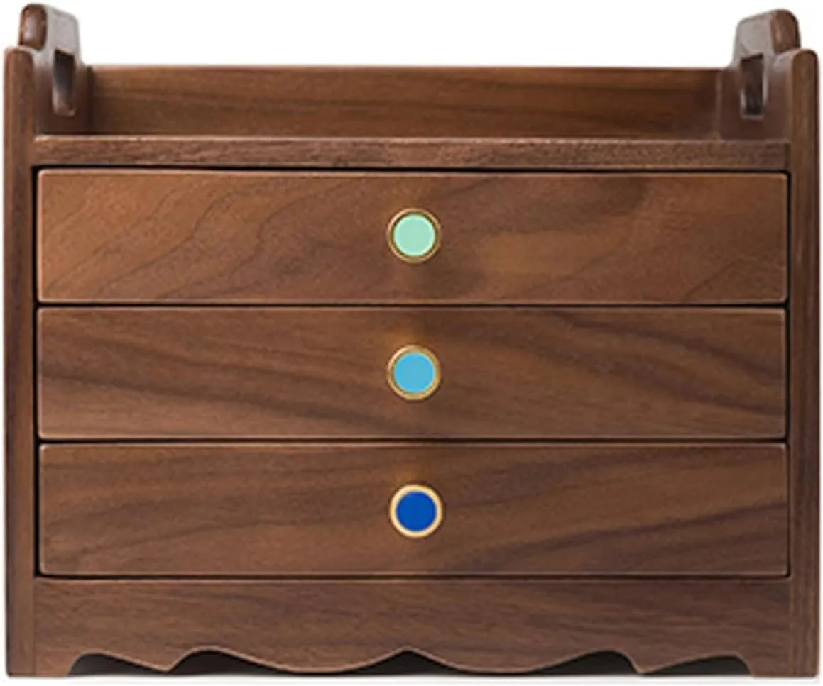 Organizer Box of Solild Wood with 3 Drawers for Jewelries, Watches, Necklace, rehabilitation transfer lightly hermetic Ring, Storage Box, Black Walnut Jewelry Box Organizer Jewelry Box Wooden Jewelry Box for Women, 