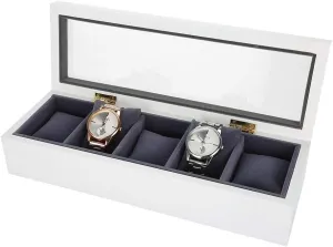 Organizer For Men, Watch Box Display Case, 5 Slot Glass Storage Box Organizer Watch Jewelry Display Box(White) Watch Display upheaval Case White, Watch Box 