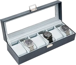 Organizer for Men, Watch Display Case With Glass Lid -6 Slot, CrocCobaltBlue ProCase Watch Box for Men, 6 Slot Mens Watch blend Case, Watch Storage Watch Holder 