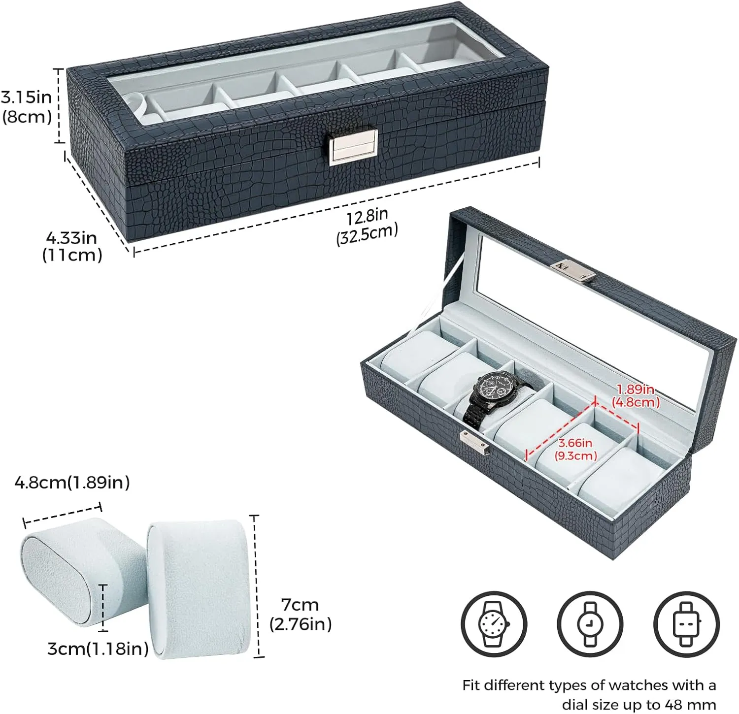 Organizer for Men, Watch Display Case With Glass Lid -6 Slot, CrocCobaltBlue ProCase Watch Box for Men, 6 Slot Mens Watch blend Case, Watch Storage Watch Holder 