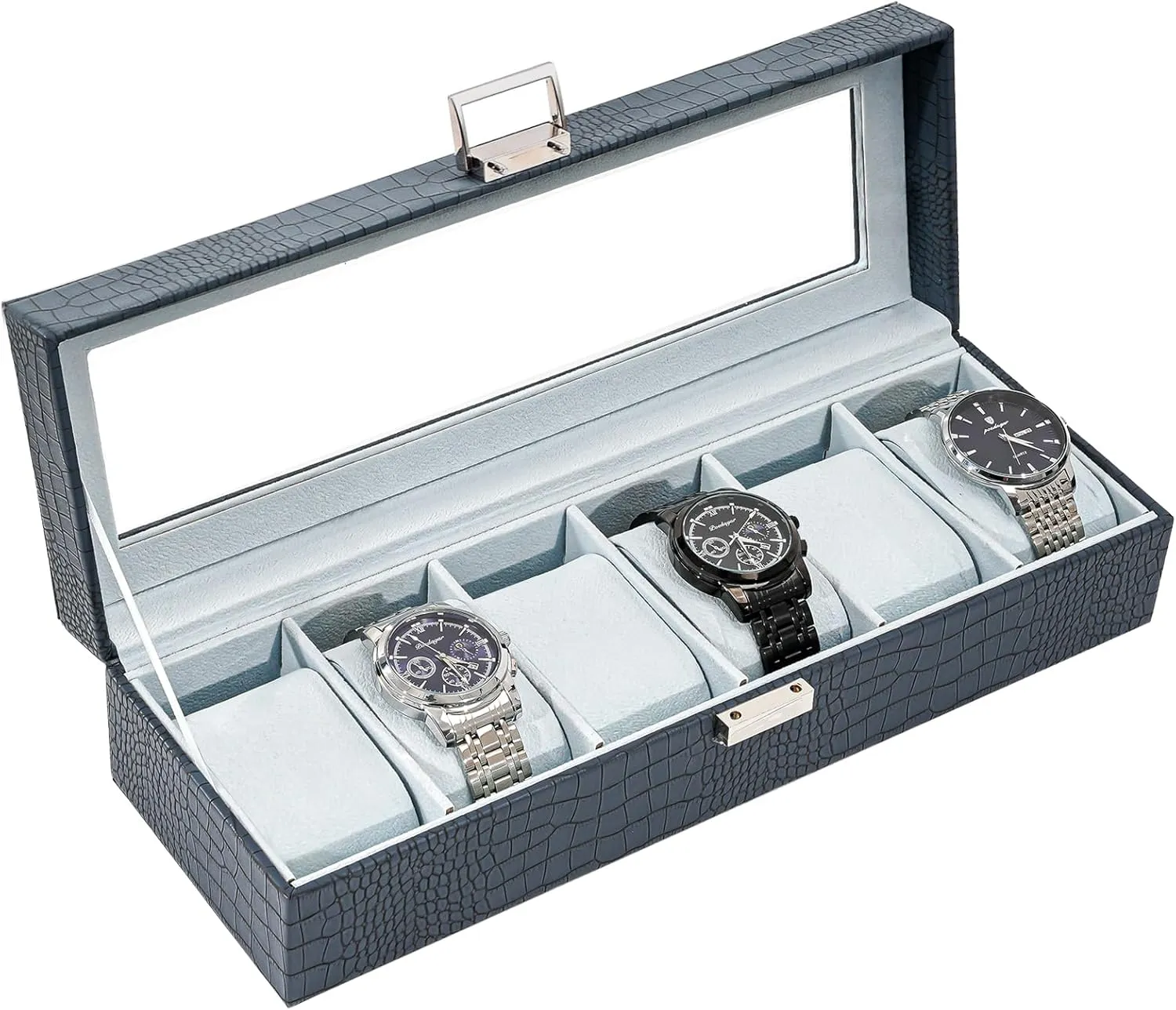 Organizer for Men, Watch Display Case With Glass Lid -6 Slot, CrocCobaltBlue ProCase Watch Box for Men, 6 Slot Mens Watch blend Case, Watch Storage Watch Holder 