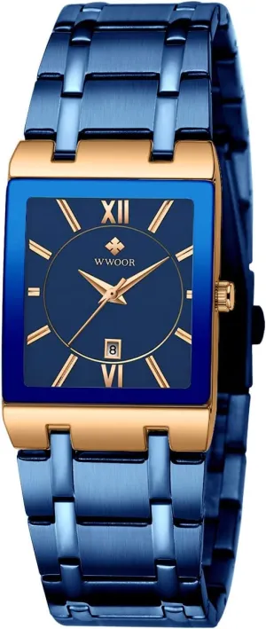 Original Waterproof Analog Quartz Fashion Business Casual Wristwatch WWOOR Square Watches for Men Stainless Steel periodic intersection Mens Square Watch with Date 