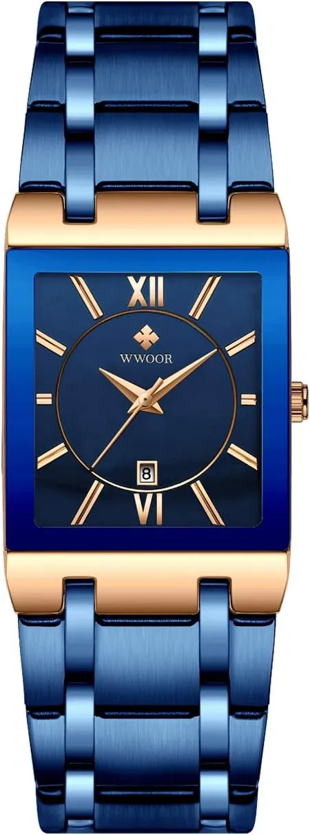 Original Waterproof Analog Quartz Fashion Business Casual Wristwatch WWOOR Square Watches for Men Stainless Steel periodic intersection Mens Square Watch with Date 