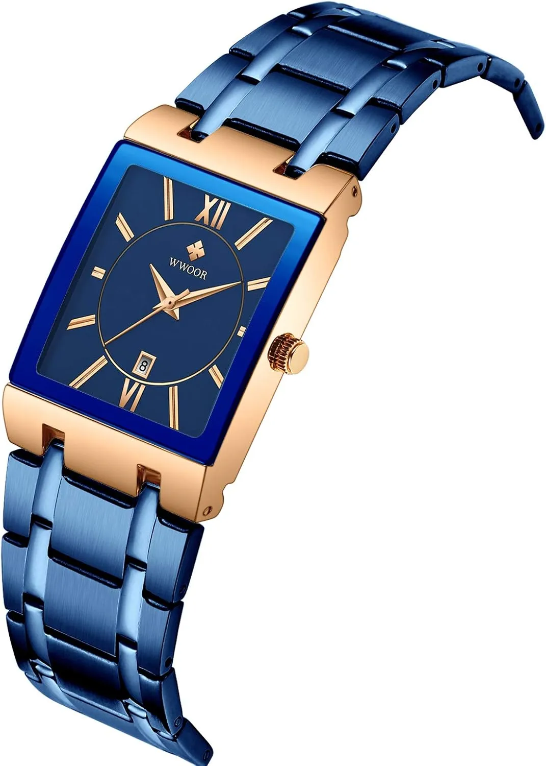 Original Waterproof Analog Quartz Fashion Business Casual Wristwatch WWOOR Square Watches for Men Stainless Steel periodic intersection Mens Square Watch with Date 