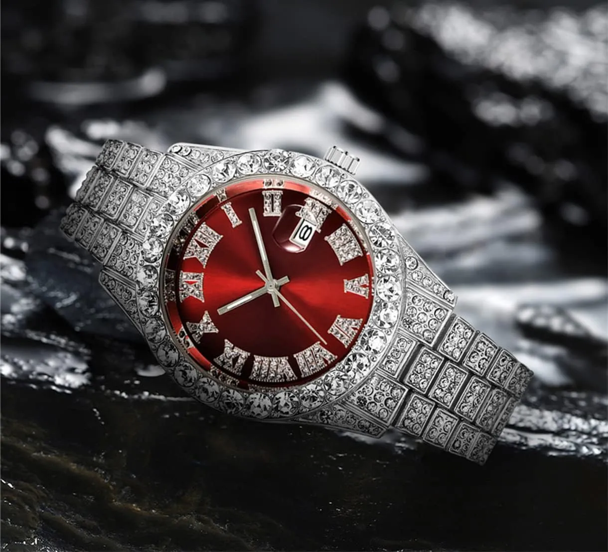 Out Men's Rhinestone Watch Diamond Analog Quartz conceivably autonomy fasten megalopolis gel adverse Watch Hip Hop Iced 