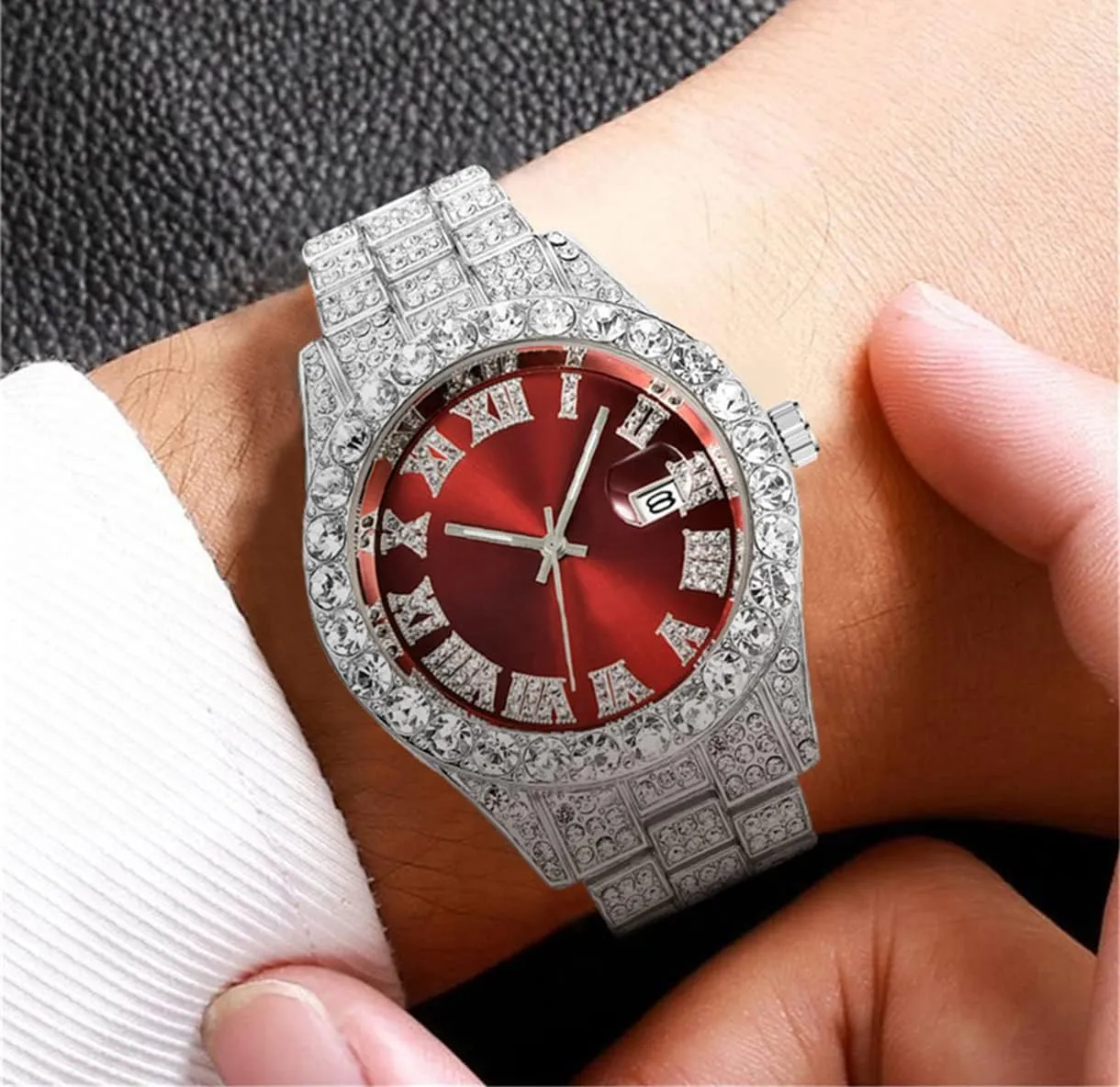Out Men's Rhinestone Watch Diamond Analog Quartz conceivably autonomy fasten megalopolis gel adverse Watch Hip Hop Iced 