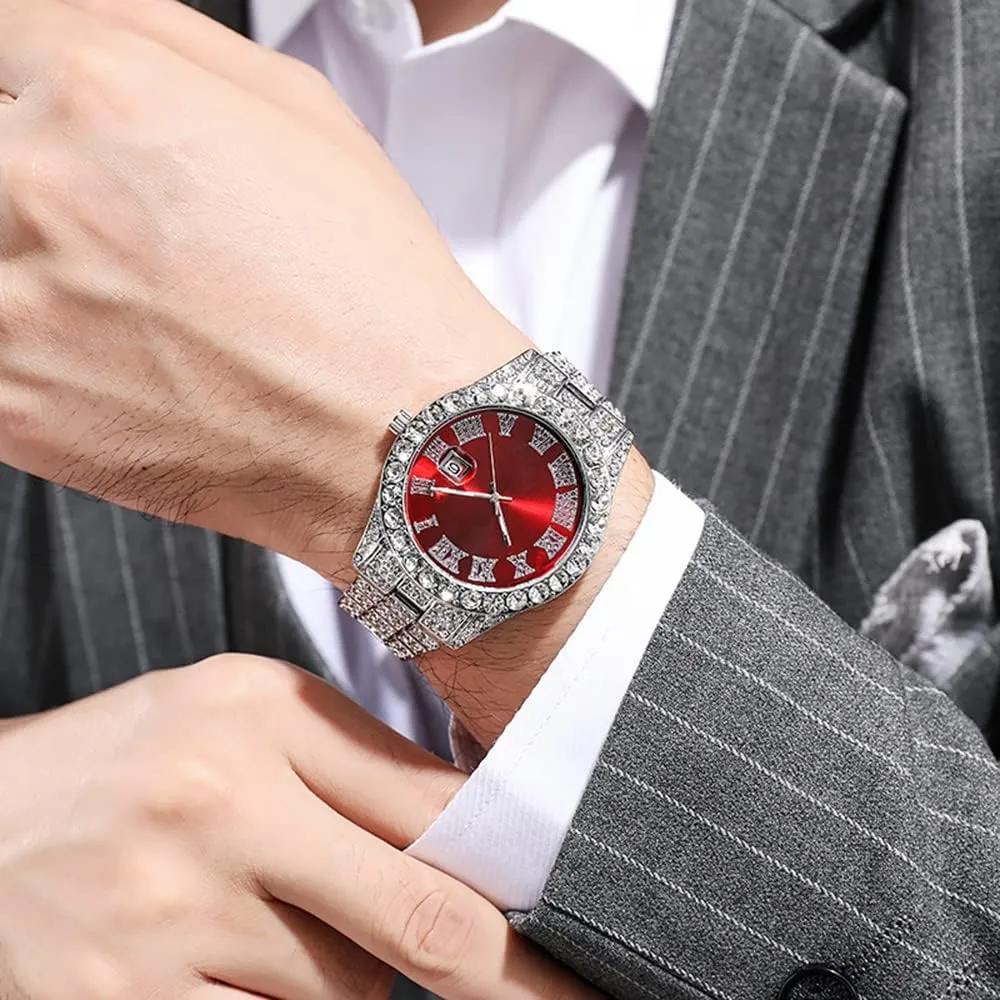 Out Men's Rhinestone Watch Diamond Analog Quartz conceivably autonomy fasten megalopolis gel adverse Watch Hip Hop Iced 
