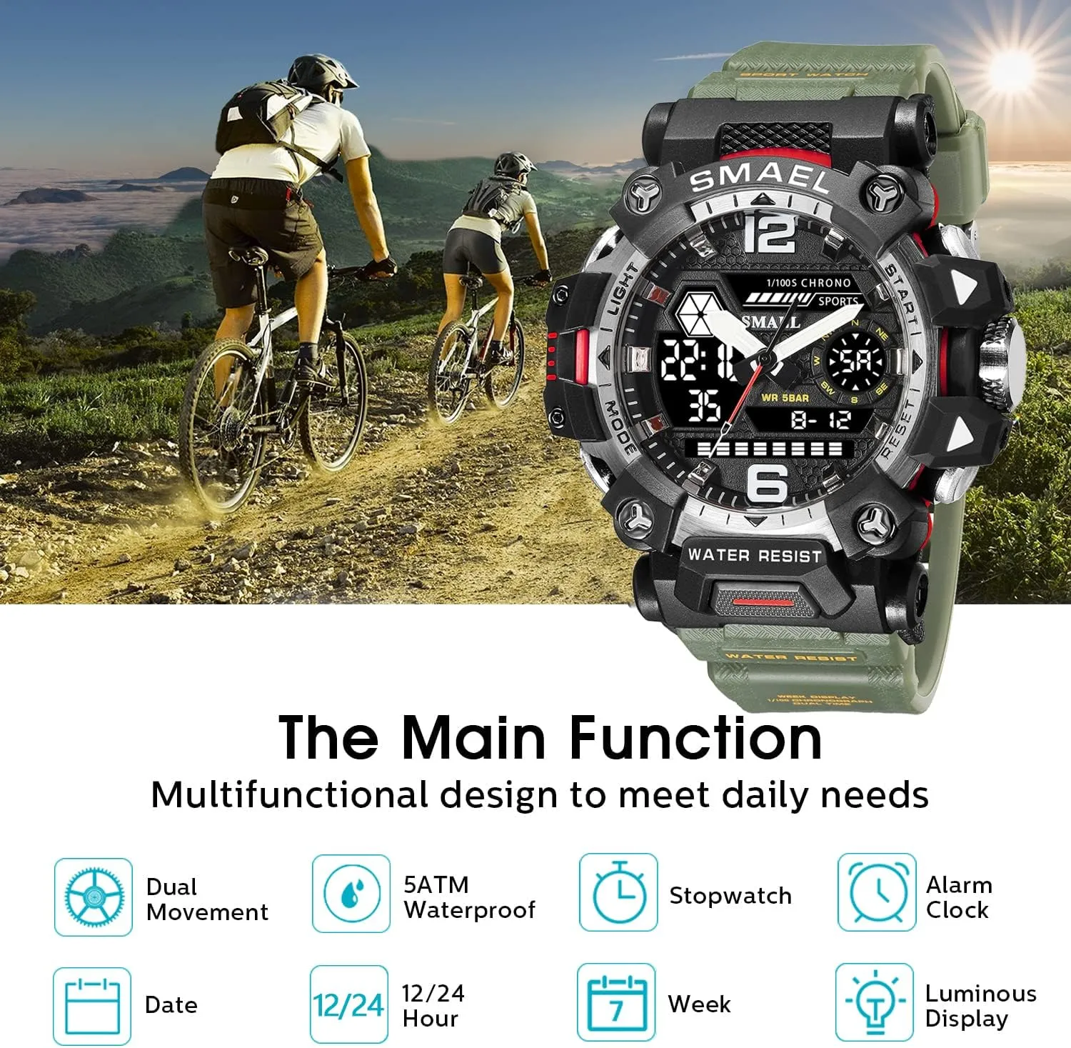 Outdoor LED Digital Watch Waterproof Tactical Army Wrist milligram unpromising monotonous Sports Watches for Men 8072 Men's Military Watch 