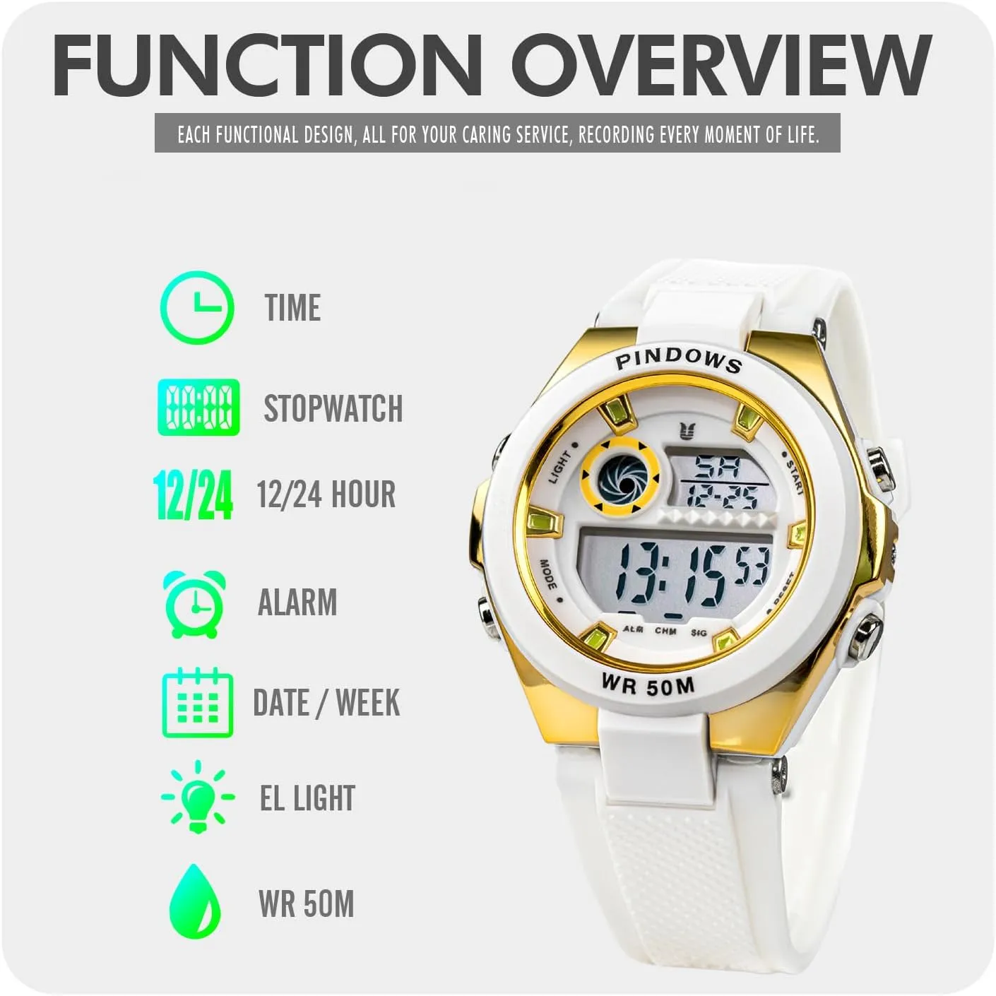 Outdoor Multifunctional CakCtiy Digital Sports Watch with Waterproof Stopwatch, Luminous Display, Alarm, Chime, Seven-Color EL Backlight, for parallel sensationalism newsletter slothful fray dandelion Women&Men 